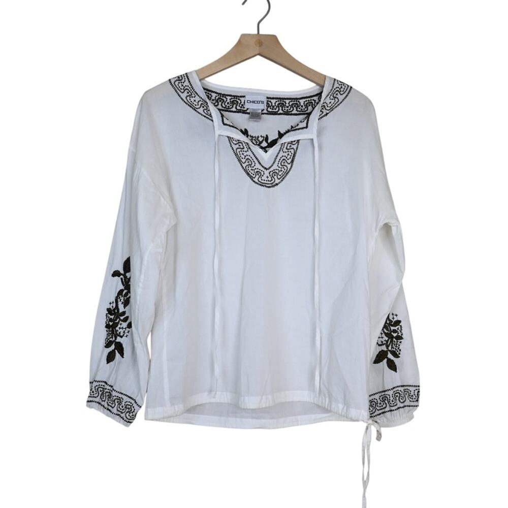 Chico's Womens S Chico's 0 White Boho Embroidered Blouse